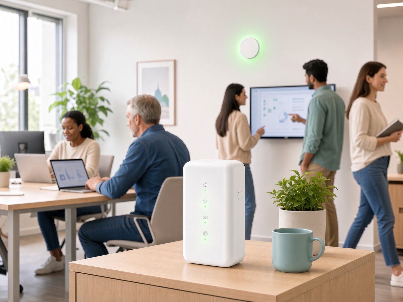 Modem van ImmerOnline achter de toonbank van een winkel