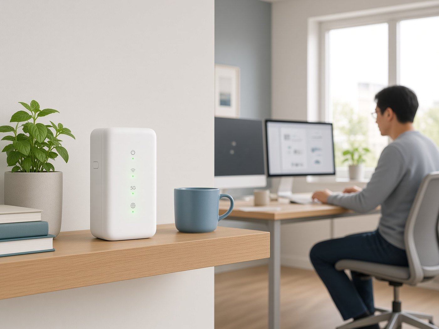 Modem van ImmerOnline naast een thuiswerkplek